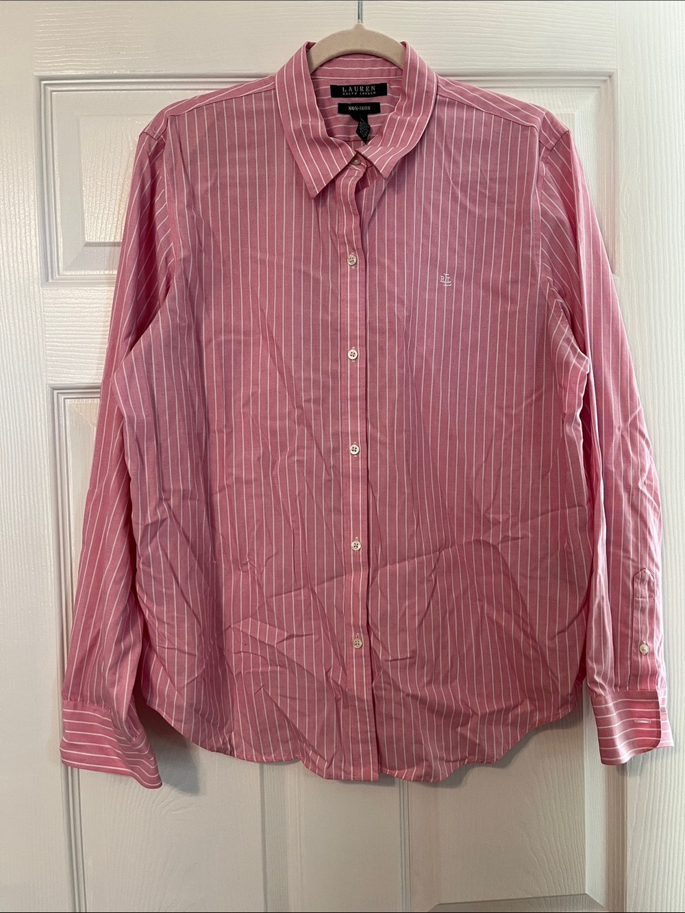Lauren Ralph Lauren Pink and White Striped Button-Down Shirt